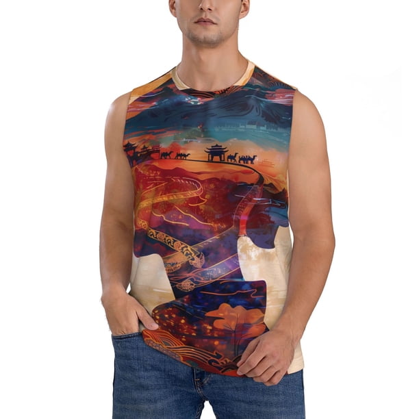 Balery Cultural Silhouette Journey Camisetas sin mangas para hombre, absorbe la humedad y protege contra el mal olor.-3X-Large