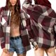 thumbnail image 4 of Txlixc Chaqueta a cuadros para mujeres, chaqueta de botón con capucha de manga larga, chaqueta de calle casual Txlixc  moda, 4 of 5