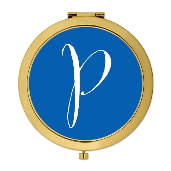 Koyal Wholesale Gold Compact Mirror Bridesmaid's Wedding Gift, Royal Blue, Monogram Letter P, 1-Pack