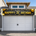 thumbnail image 6 of Black Background Happy 16 Birthday Banner with Gold Balloons Snowflakes and Ribbons Party Decoration Supplies Backdrop for 16th Birthday Party Photography Props Celebrations Decorations, 6 of 7