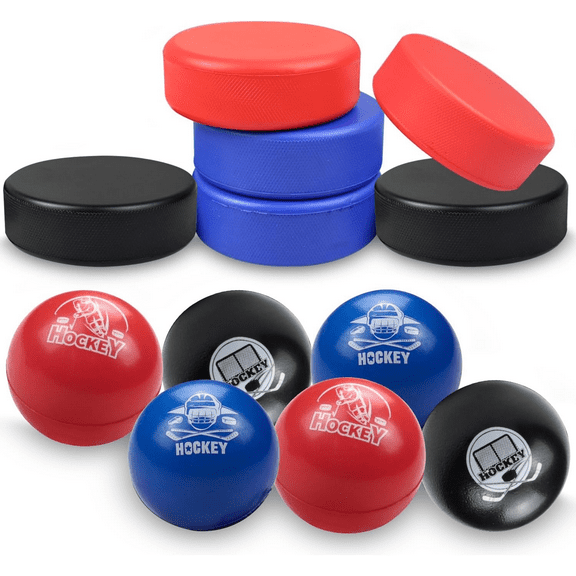12 Soft Foam Hockey Balls, High-Visibility Low-Bounce Stress Balls Knee Hockey Pucks for Kids Indoor Hockey Practice Adult Floor Game, 2 Types