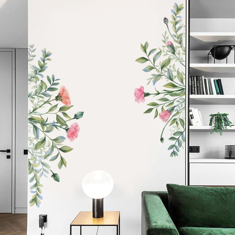 Botanical Peel and Stick Pink Flowers Removable Wallpaper Simple Pretty Mural Decal Floral Pattern Wall Cling Living Room Wall Decor
