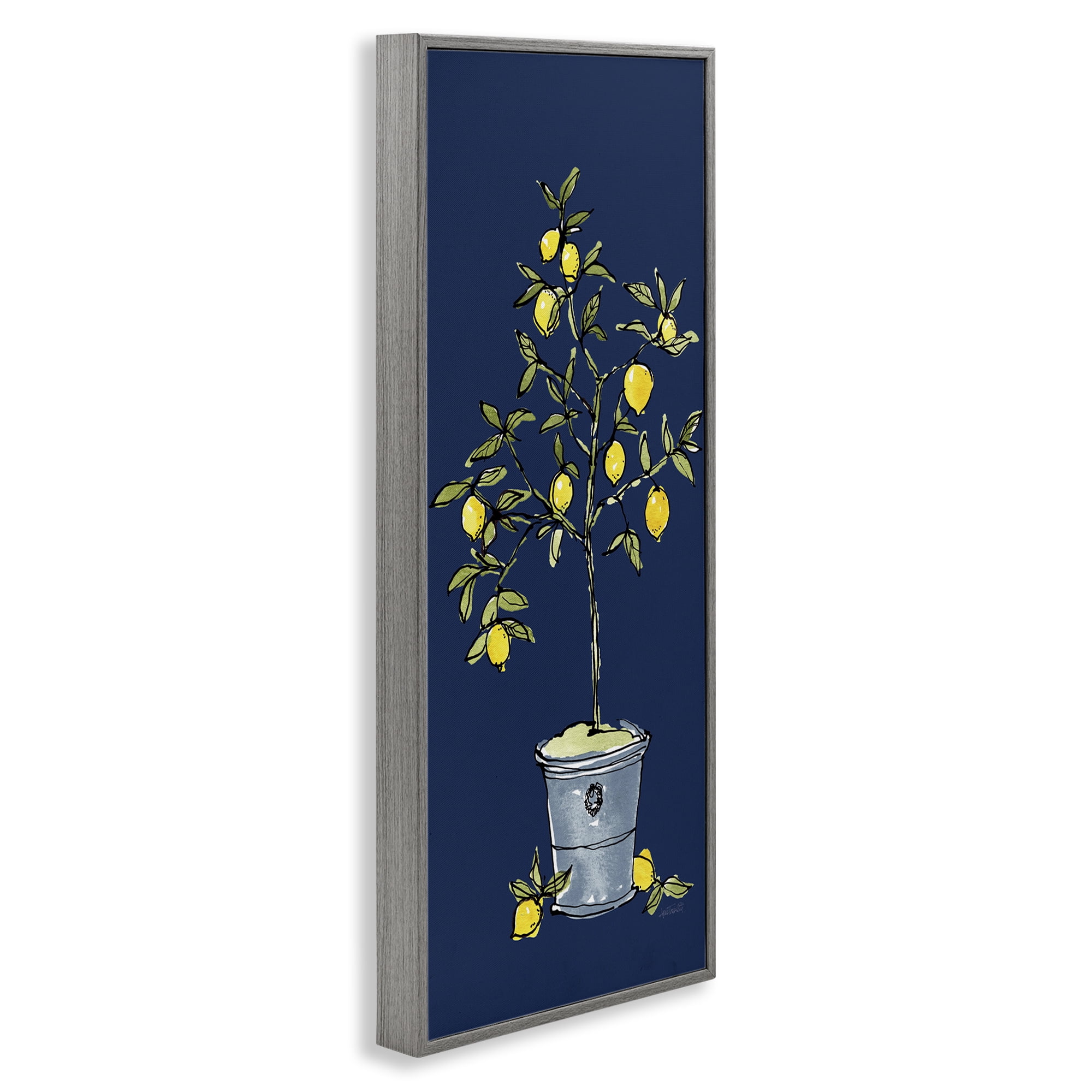 Stupell Industries Citron Lemon Plant Botanical & Floral Painting Gray Framed Art Print Wall Art, 13 x 30