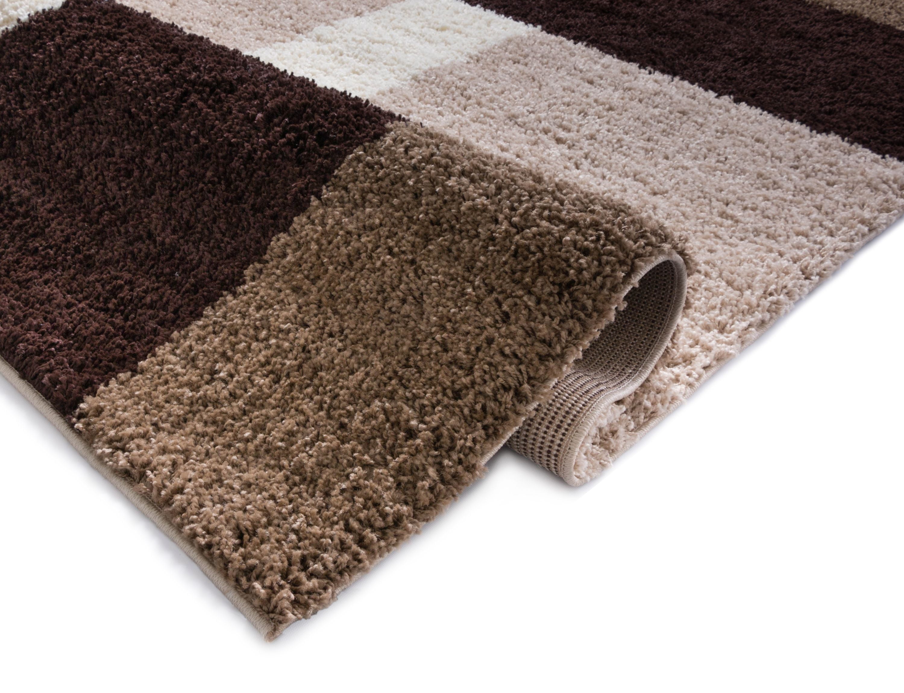 Well Woven Madison Basics Shag 2’7” x 9’10” Runner – Cubes in Beige Brown, Ultra‑Soft 2” Pile, Stain‑Resistant & Easy‑Clean
