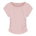 thumbnail image 2 of TODOZO T Shirts for Women Casual Lightweight Soft Basic Tees 92% Cotton Blue Regular Shoulder Short Sleeve T Shirt for Women Summer Slimming and Fashionable with Pleats Waist Cinching Short Body., 2 of 6