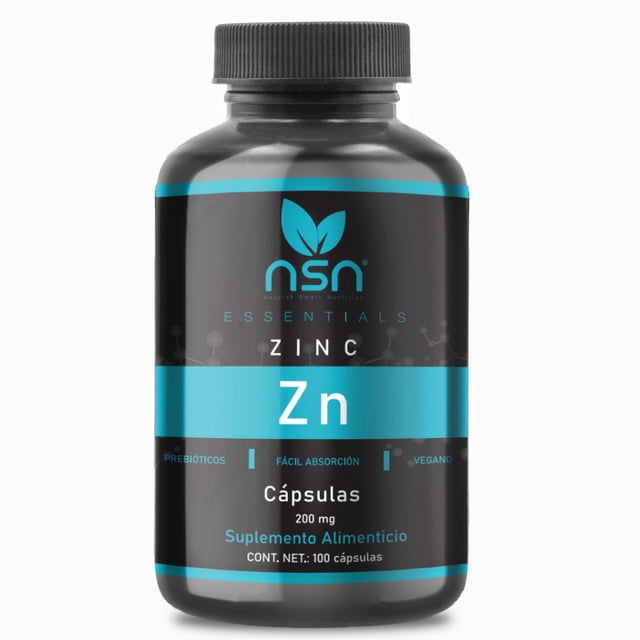 NSN Zinc | Gluconato de Zinc | Suave con el Estómago | 200 mg por Cápsula | Con Inulina y Prebióticos alta Absorción | 100 Cápsulas 100 días Natural SmartNutrition Essentials