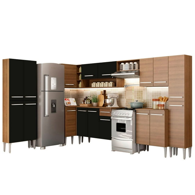 Cocina Integral Completa Esquinera 513cm Emilly Live Madesa 01 - Marrón/Negro Madesa GCEM513001