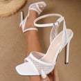 thumbnail image 4 of Womens Stiletto Heels Square Open Toe Ankle Strap Mesh Sandals 2026 Summer Fashion Heeled Dress Shoes White Size 7, 4 of 7