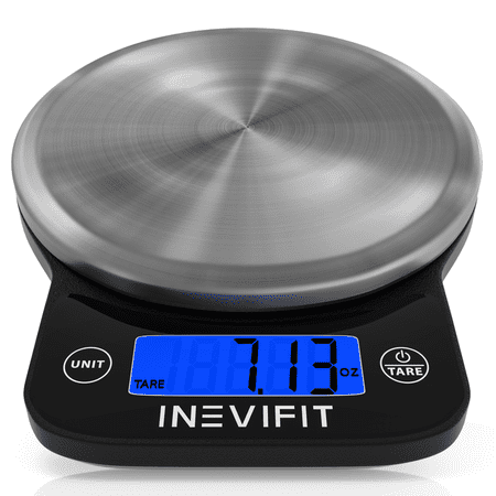 INEVIFIT DIGITAL KITCHEN SCALE, Highly Accurate Multifunction Food Scale 13 lbs 6kgs Max, Clean Modern White with Premium Stainless Steel Finish. Includes Batteries & 5-Year Warranty - Black