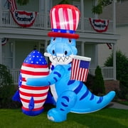 BESTPARTY 5ft Independent Day Dinosaur with Rocket and America Flag Decoration, 4th of July LED Blow Up Lighted Decor Indoor Outdoor Holiday Art Decor Decorations