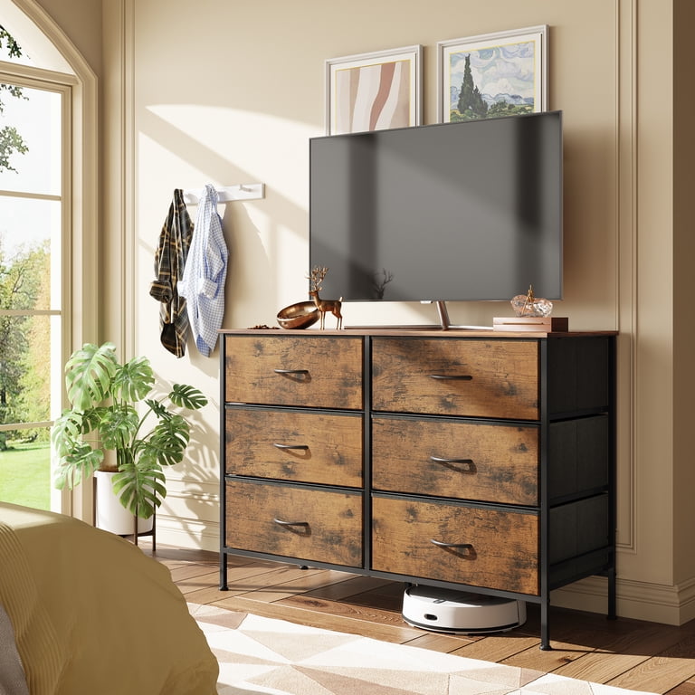 GALAXHERO 6-Drawer Fabric Dresser, 50-Inch TV Stand Wide Chest of Drawers  for Bedroom, Closet, Living Room, Rustic Brown - Walmart.com