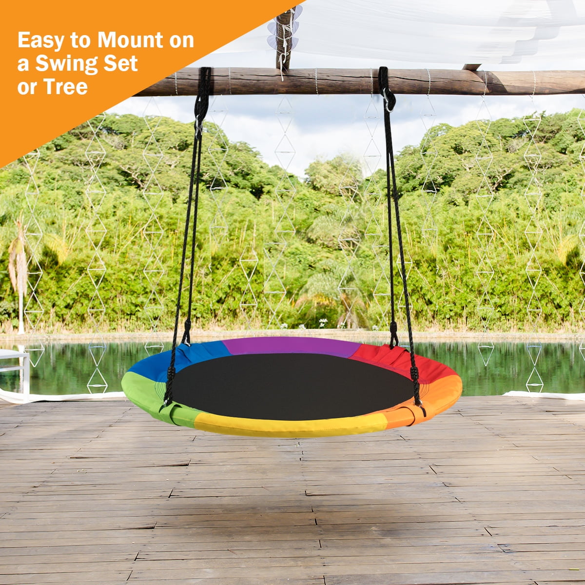 Lovinouse Premium 43 Inch Saucer Tree Swing Set Large Round Swings Attaches to Trees or Existing Swings Sets Adjustable Hanging Ropes 