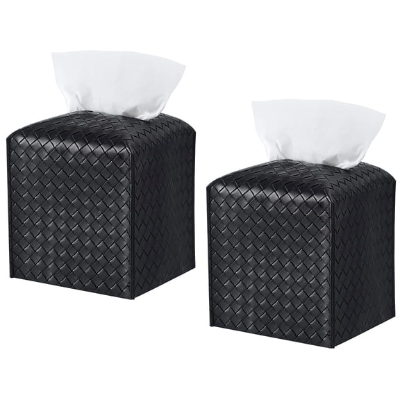 Square Tissue Box Cover - Black Tissue Box Cover for Room, Home & Office - Tissues Cube Boxes Holder (2 Pack)