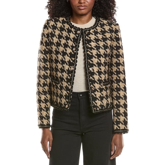 Elie Tahari womens Oversized Houndstooth Jacket, XL, White