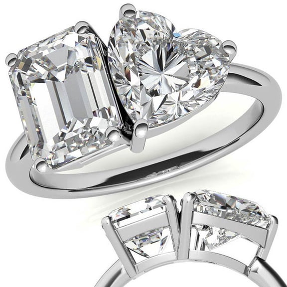 Auory 7.92 Carat Lab-Grown Moissanite Two Stone Engagement Ring in 18k White Gold for Women
