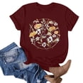 thumbnail image 2 of WREESH Casual Graphic Print T-Shirts Women's Short Sleeve Round Neck Summer Tops Wine, 2 of 4