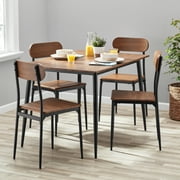 Mainstays 5-Piece Modern Wood & Metal Dining Room Set, Seats 4 for Indoor, Walnut Color