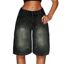 LIIPEE Girls Boys Jeans Shorts Stretch High Waist Straight Wide Leg Denim Pants Trousers With Pockets Girls Breathable Hiking Shorts,Black,12-13 Years