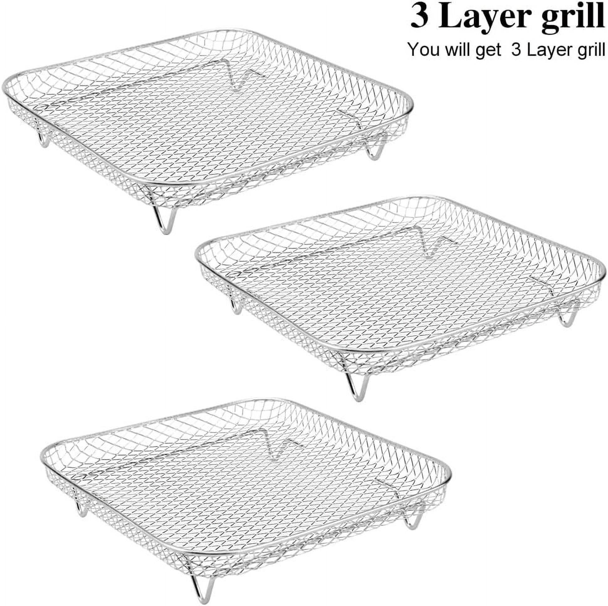 GoXteam Square Air Fryer Rack Set of 3, Stackable Multi-Layer Stainless Steel Dehydrator Rack, 7.8 x 7.8in Square Air Fryer Accessories for Cosori, Instant Vortex, Nuwave Air Fryer,