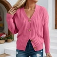 thumbnail image 4 of Cardigan Sweaters for Women Long Sleeve Button Down V Neck Spring Fall Casual Hot Pink Cardigan XXXL, 4 of 6