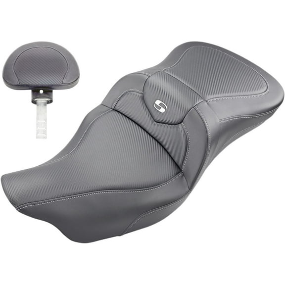 Saddlemen Roadsofa Extended Reach Carbon Seat w/Driver Backrest (808-07B-186BR)