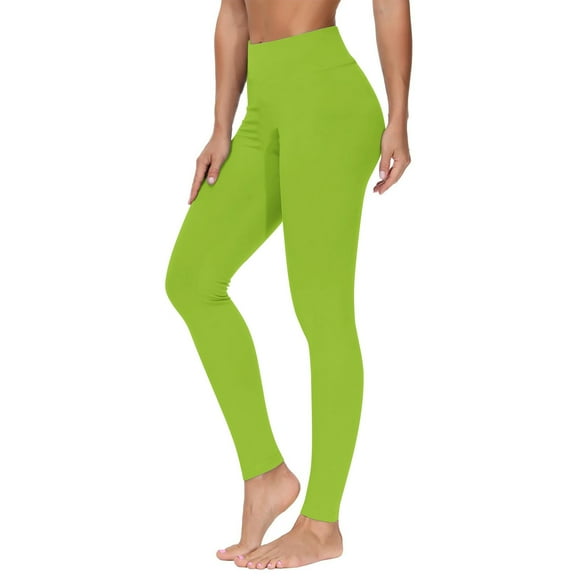 aohooy Womens Comfy Leggings High Waisted Stretchy Full Length Workout Athletic Legging Tummy Control Solid Running Yoga Pants Green,L