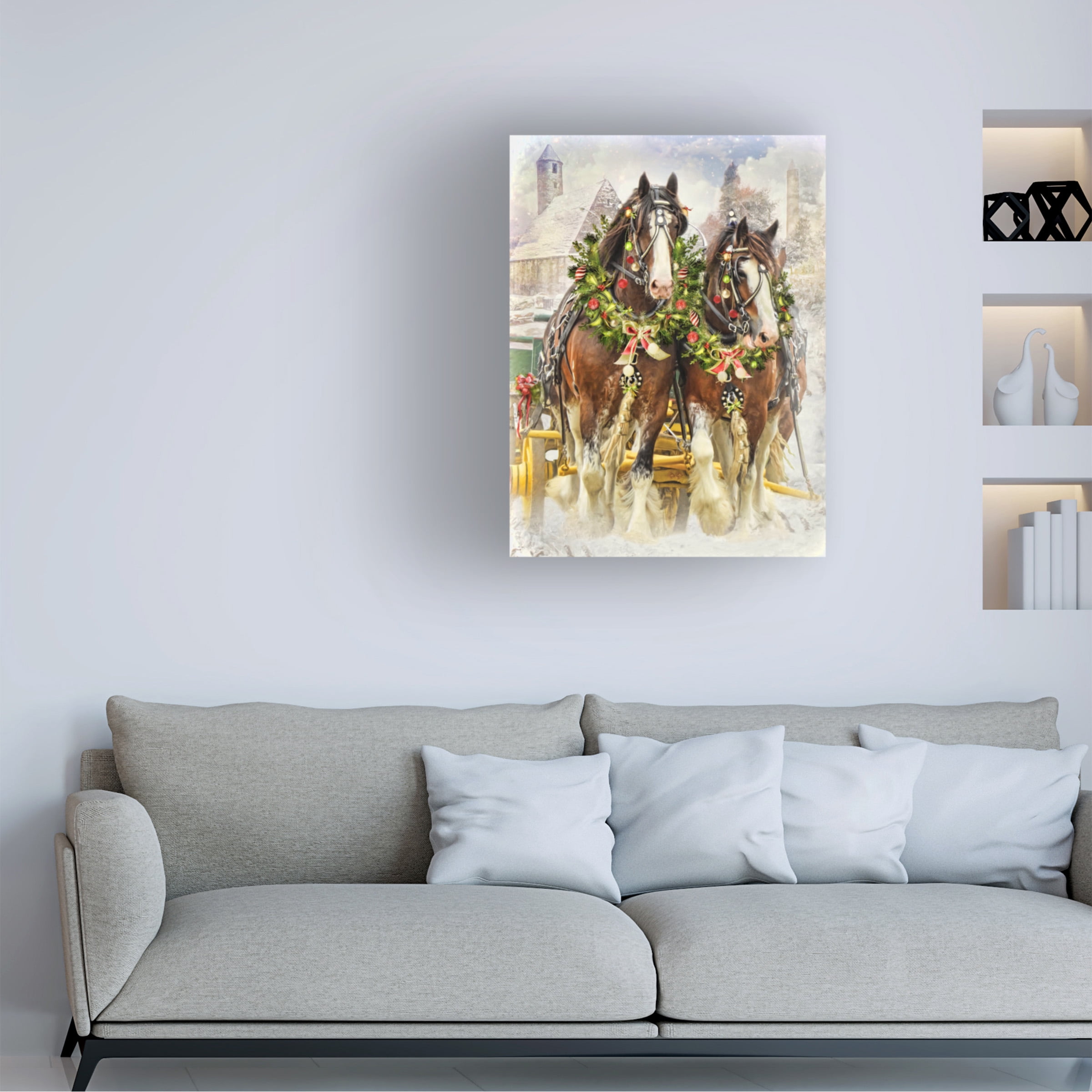 Canvas Wall Art - Trudi Simmonds 'Christmas Clydesdales' Wall Art for Living Room, Bedroom, or Office DÃ©cor by Trademark Fine Art - 14 x 19 Inches
