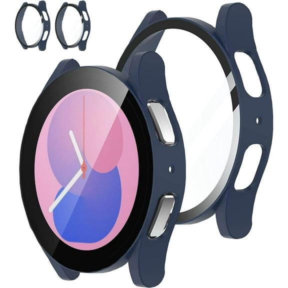 KOMI [2 pack] for Samsung Galaxy Watch 5/4 Screen Protector Case 44mm Accessories. PC Bumper Built-in Tempered Glass Film Men/Women Anti-Scratch Protective Case Face Cover (Blue)