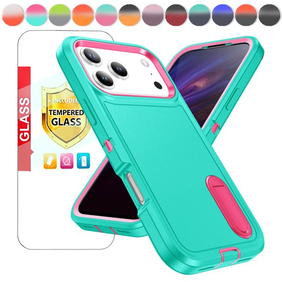 Kryonix for iPhone 17 Pro Max 6.9'' Case with Kickstand,Includes a Screen Protector,Durable 3-Layer Heavy Duty Rugged Shockproof Military Grade Anti-Scratch Protective Case,Mint Green Rose Red