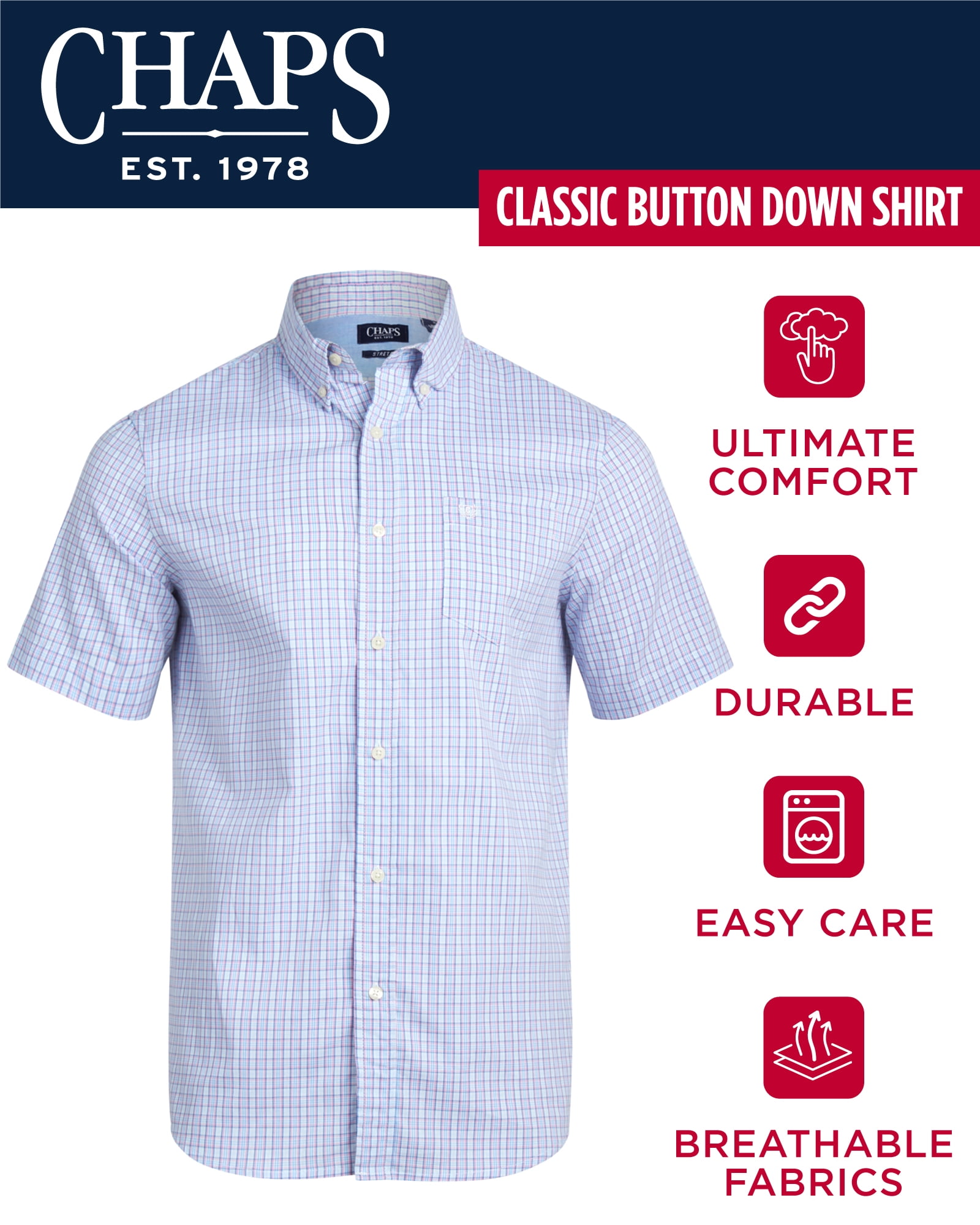Chaps Men's Shirt - Classic Fit Short Sleeve Button Down Collared Shirt (S-2XL)