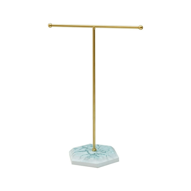 Bdday Storage Drawers Modern Jewelry Stand - T-Shape Metal Display Rack with Wood Base Ideal for Your Organizing Necklaces Bracelets and Earrings Home Storage