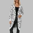 thumbnail image 2 of Women's Cardigans Open Front Knit Long Sleeve Leopard Print Sweater with Oversized Pocket Fall Winter Fashion Casual Comfy Crew Neck Women's Sweaters Grey S, 2 of 6