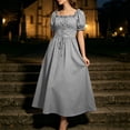 thumbnail image 3 of Women's Renaissance Peasant Dress Short Puff Sleeve Square Neck Lace Up Corset Vintage Medieval Irish Wench Maxi Dress for Halloween Cosplay Festival, 3 of 9
