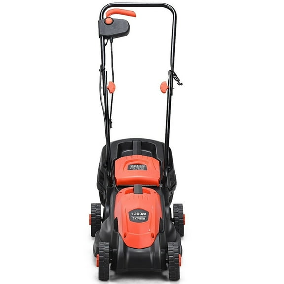 Resenkos 14” 12-Amp 120V Corded Electric Push Lawn Mower, Height Adjustable, with Grass Bag, Red
