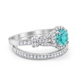 thumbnail image 2 of Two Piece Promise Bridal Set Ring Paraiba Tourmaline CZ 925 Sterling Silver Size 4, 2 of 3