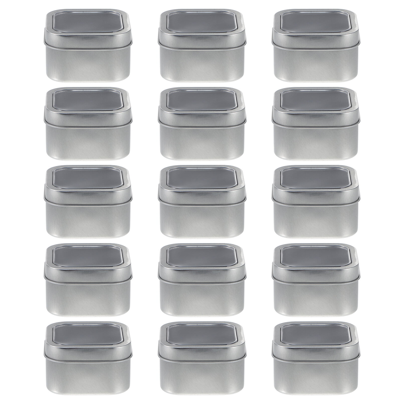 Square Metal Tins with Window Lids,15-Pack Empty Square Silver Tins for Candle Making, Candies, Gifts & Treasures (8 oz)