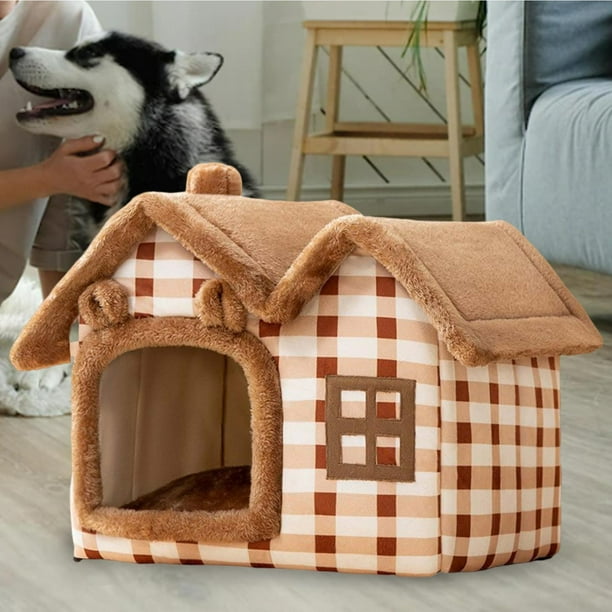 Runquan Indoor Pet House With Removable Washable Cushioned Pillow For Small Medium Large Brown 39cmx32cmx34cm