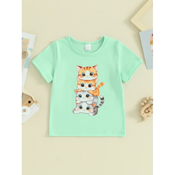 Qtinghua Toddler Baby Girl Boy T Shirt Cartoon Cat Print Short Sleeve Round Neck Graphic Tops Summer Clothes Walmart Business Supplies