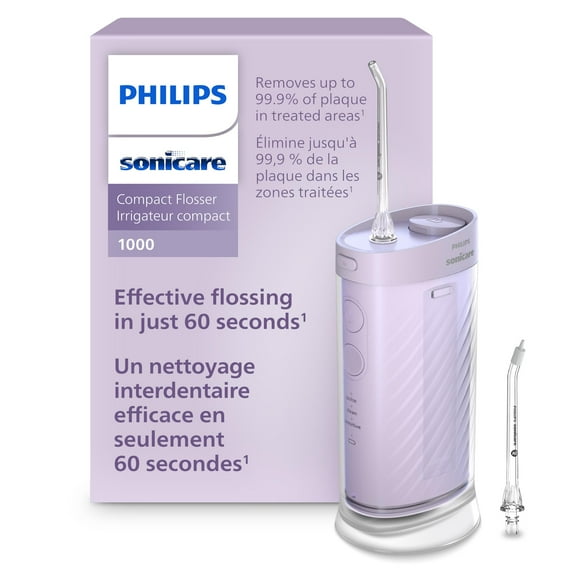 Philips Sonicare Compact Flosser 1000, irrigador bucal port�til con 3 modos de uso, resistente al agua IPX7, ideal para viajes.