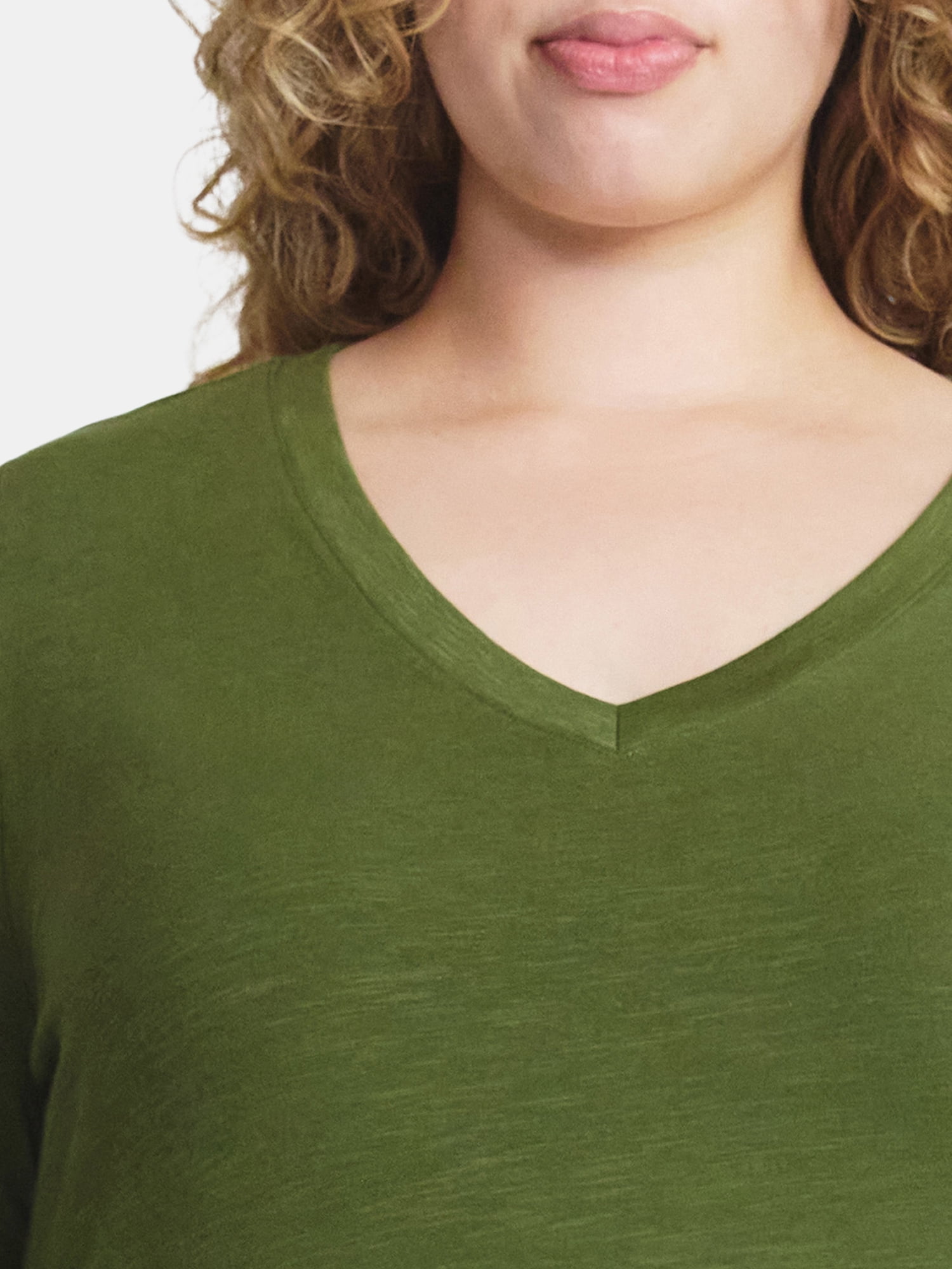 Terra & Sky Women's Plus Size V-Neck Tee with Long Sleeves, Sizes 0X-5X