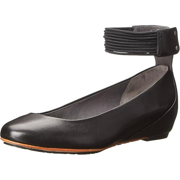 Tsubo Women Gylda Black Elastic Ankle Strap Dress Ballet Flat Wedge Heel