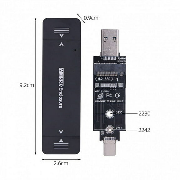 FVH Combo Type-C USB3.0 to NVME M-key M.2 NGFF SATA SSD PCBA Case 2230/2242mm Adapter RTL9210B Chipset