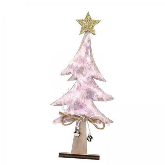Sharprepublic 2x8.66" H Wooden Christmas Tree Table Decoration for Window Desktop Xmas Pink