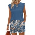 thumbnail image 5 of 2 Piece Short Sets for Women Summer Vacation Outfits Cap Sleeve Tops and Floral Wide Leg Shorts Set, XL, 5 of 6