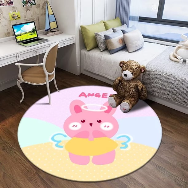 Alfombra redonda de dibujos animados para dormitorio de niños, tapete de piso de estilo lindo, suave, antideslizante, lavable, para gatear Fivean unisex