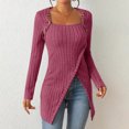 thumbnail image 3 of STETMN Women's Ribbed Knit Tops Long Sleeve Asymmetrical Hem Sweater Button Decor Fall Shirt, 3 of 6