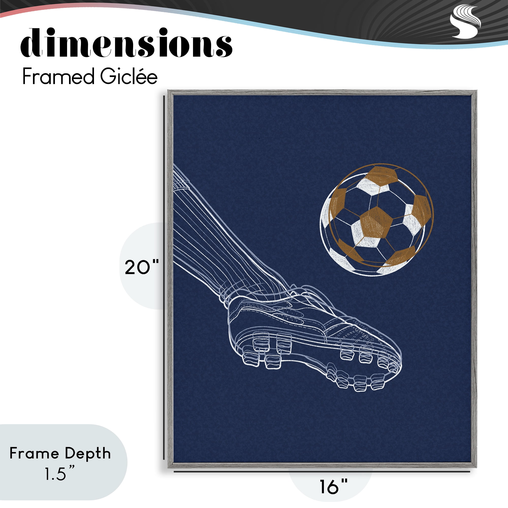 Stupell Industries Soccer Lines Contour Gray Framed Giclee Art, design by Marcus Prime