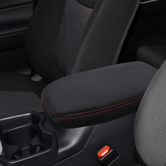 JJMY For Toyota RAV4 2019-2024 Car Black Leather Lid Armrest Center Console Cover Pad