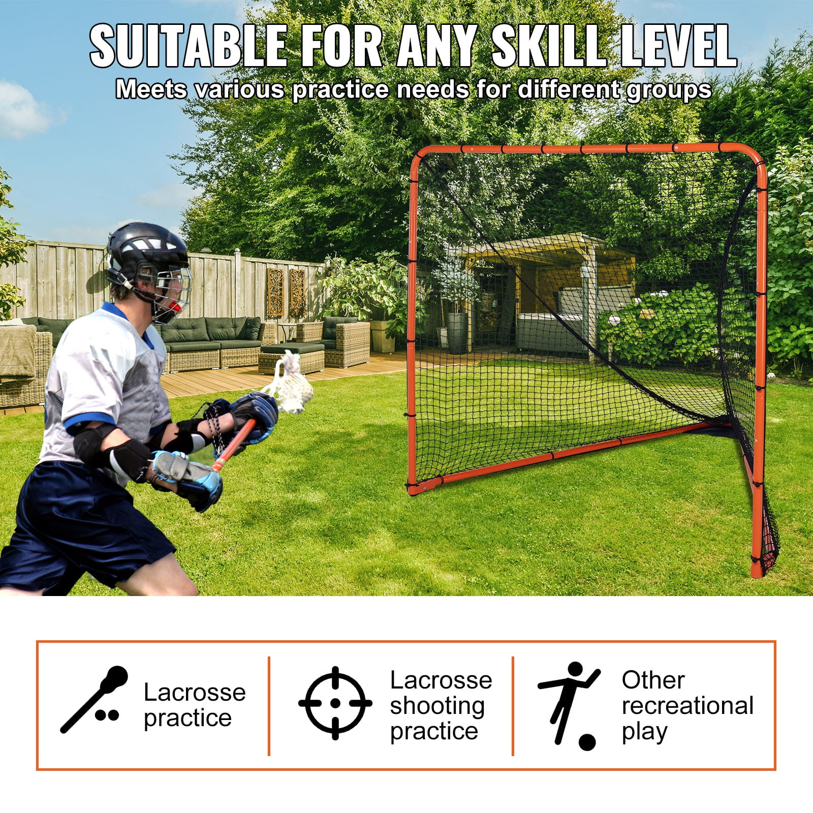 SKYSHALO 6'x6' Lacrosse Goal Net Folding Backyard Lacrosse Training Equipment Steel Frame Training Net, Quick & Easy Setup for Youth Adult Training