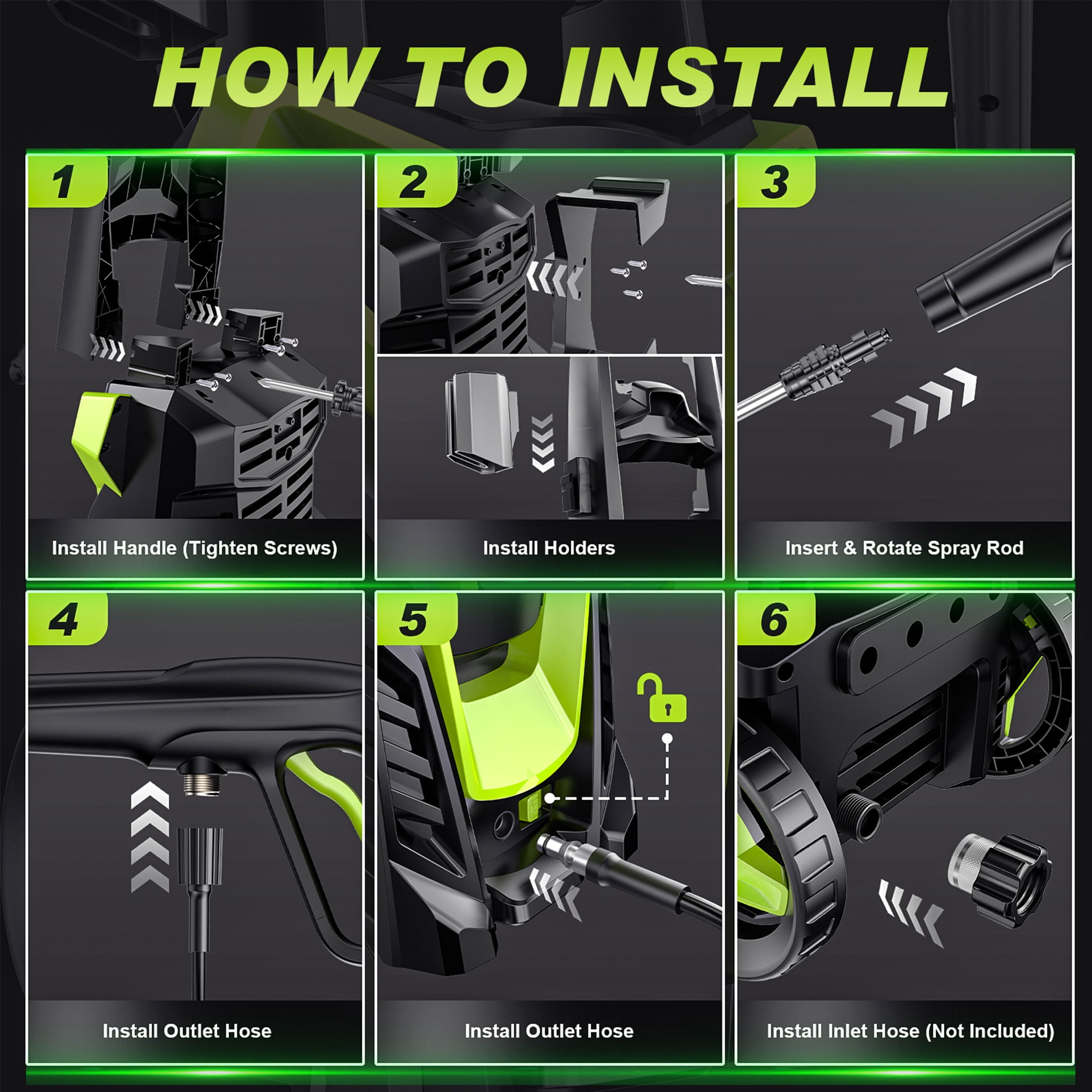 Gisam Electric High Pressure Washer, 4300 PSI 2.5 GPM, with 4 Quick Connect Nozzles, Foam Can,  for Cars/ Fences/ Driveways/ Patios / Home Cleaning